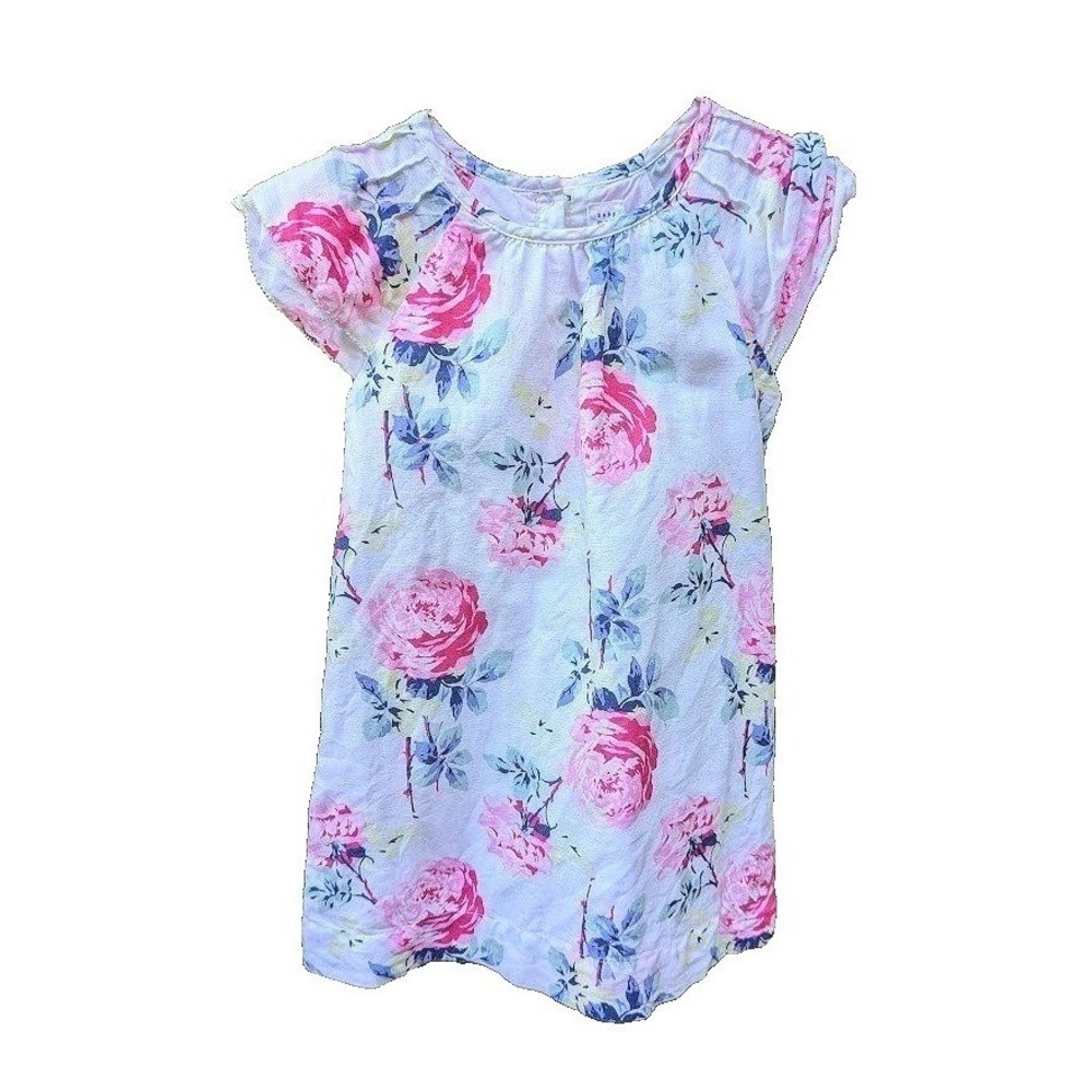 Baby Gap Toddler Girl's Dress 3T Linen Blend Bright Cabbage Rose Garden Sundress